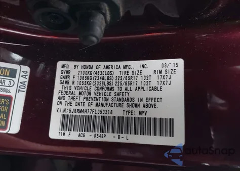 2015 Honda Cr-V Ex-L из США, поврежденный, VIN 5J6RM4H77FL053218